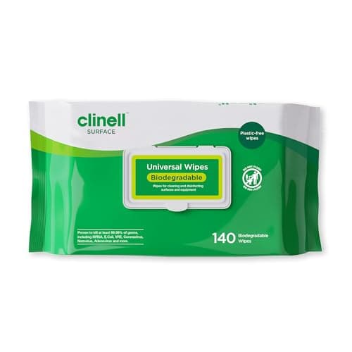 Image of Clinell Universal Biodegradable Disinfectant Wipes – 140 Pack | Plastic-Free, Eco-Friendly Surface & Equipment Cleaning | Kills 99.99% of Bacteria & Viruses | Neutral Scent