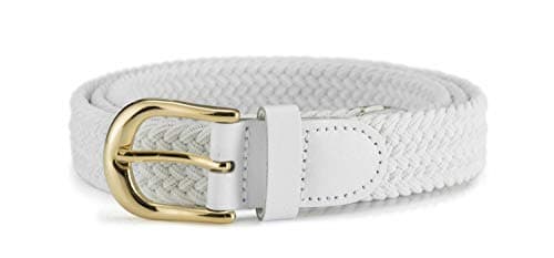 Image of STREEZE Ladies Stretch Belts - 5 Sizes Elasticated Woven Braided Fabric. 1 inch Wide with Gold Buckle (Medium, White)