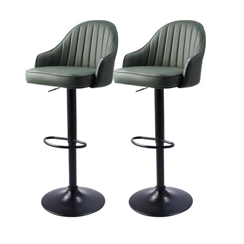 Image of Warmiehomy Set of 2 Bar Stools with Back, PU Leather Kitchen Island Breakfast Swivel Bar Stool Modern Barstool Height Adjustable Stools for Kitchen Counter, Dining Room, Pub, Bistro, Cafe, Green