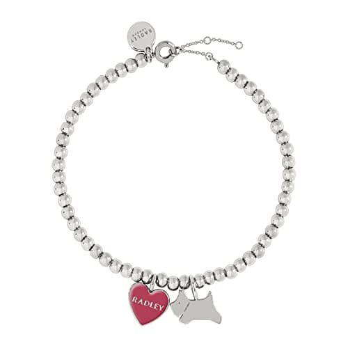 Image of Radley Ladies Silver Plated Friendship Bracelet with Jumping Dog and Pink Enamel Heart RYJ3163S