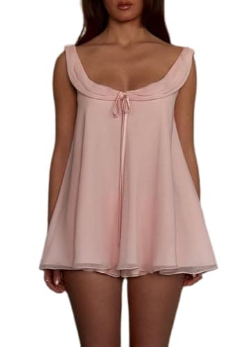 Image of Faymlc Womens 2 Piece Shorts Set Sleeveless Babydoll Tank Top and Shorts Pyjama Set Loungewear Y2k Going Out Sets, Pink, L