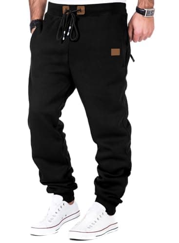 Image of Meilicloth Mens Joggers Tracksuit Bottoms Men with Pockets Fleece Outdoor Jogging Workout Running Gym Black Trousers Men Regular Fit Medium