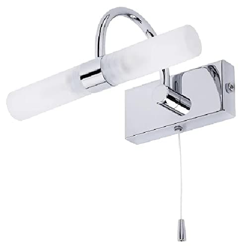 Image of Britalia Polished Chrome Bathroom Vintage Switched Swan Neck Wall Light with Double Frosted Shades | 20cm Width | 2 x G9 Capsule Lamps Required | IP44 | 240V UK | Picture & Mirror Light