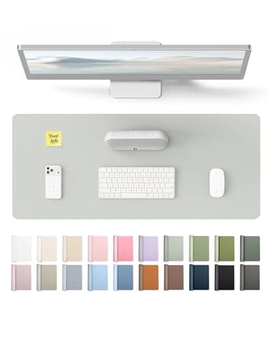Image of YSAGi Leather Desk Mat, Large Mouse Mat, Non-Slip Desk Pad, Waterproof Leather Table Protector Writing Pad for Office and Home (60 x 35 cm, Light Grey)