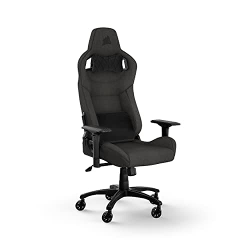 Image of Corsair T3 Rush Fabric Covered Gaming Chair (2023) - Racing Inspired Design - Soft Cover - Padded Neck Pillow - Memory Foam Lumbar Support - Charcoal