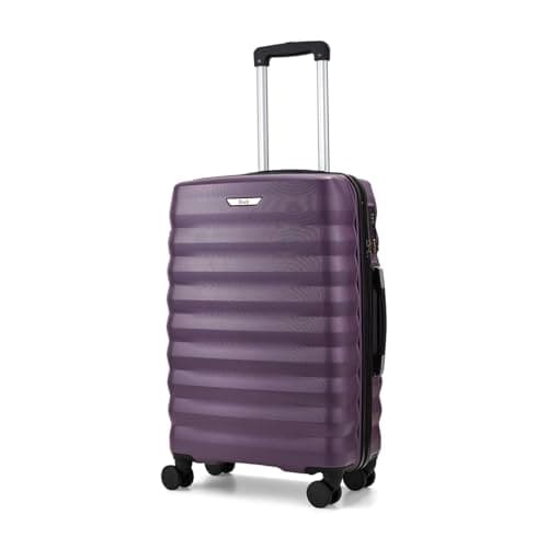 Image of Rock Berlin Medium Hard Shell Hold Suitcase in Purple - 360 Swivel-Wheels, Hard-Wearing ABS, Telescopic Handle & Combination Lock - 66x44x26cm 59L