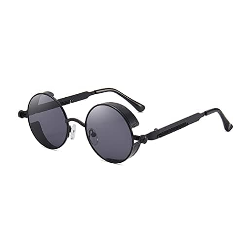 Image of VJK Steampunk Vintage Round Sunglasses - Polarised UV400 Protection Metal Frame - Unisex Retro Hippie for Men Women Daily & Outdoor Use