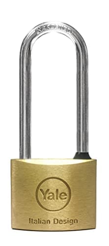 Image of YALE Y1130025080X Brass Padlock Body Width 25mm Long Shackle 11mm Carbonitrided Steel Padlock with Rubber Ring to Protect Internal Mechanisms Supplied with 2 Keys