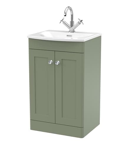 Image of nuie CLC823J Classique Traditional Bathroom Floor Standing 2 Soft Close Door Vanity Unit and Curved Basin, 500mm, Satin Green
