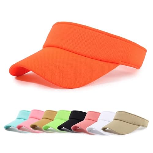 Image of Wioklwe Sun Visor Cap - Women Ponytail Baseball Cap Adjustable Sport Outdoor Plain Visor Cap Golf Tennis Hats for Women Men (UK, Alpha, One Size, Orange)