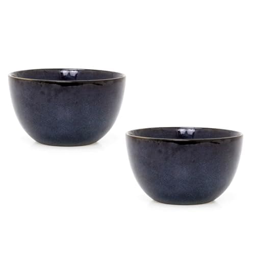 Image of Carousel Home Set of 2 Blue Reactive Glaze Stoneware Bowls | Round Ceramic Kitchen Cereal, Soup, Pasta, Dinner, Dessert Bowl - 660ml