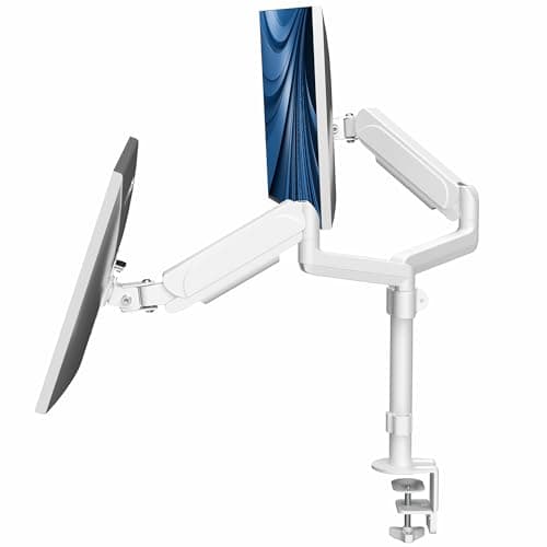 Image of VIVO Dual Monitor Arm Mount for 17 to 32 inch Screens - Pneumatic Height Adjustment, Full Articulating Tilt, Swivel, Heavy Duty VESA Stand with Desk C-clamp and Grommet Option, White, STAND-V002KW