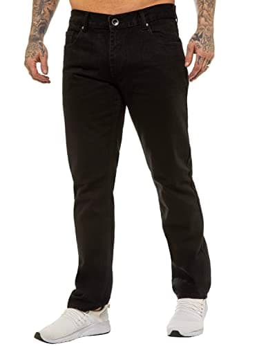 Image of 989Zé ENZO Mens Jeans Straight Leg Classic Fashion Regular Fit Cotton Basic Denim Pants Trousers EZ408 Black 36W / 30L
