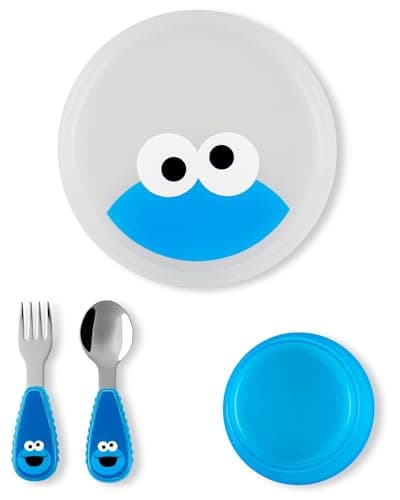 Image of Skip Hop Food Set with 3 Plates, Spoon and Fork, 5 Pieces, Sesame latz, Monster