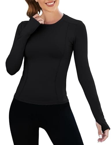 Image of IECCP Workout Sets for Women Long Sleeve Shirt Compression Tops Athletic Gym Fitted Running Seamless Yoga Tight Sports Black S