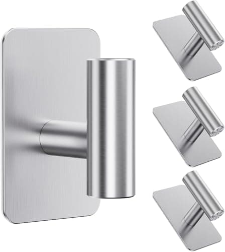 Image of Aikzik 4 Pack Large Self Adhesive Hooks, Stainless Steel Sticky Hook Heavy Duty, Over 12kg Load - Strong Hooks for Hanging for Towel, Coat, Robe, Stick on Bathroom, Kitchen, Door and Wall