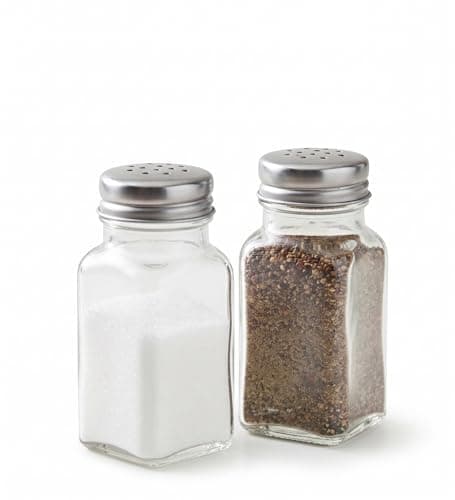Image of Glass Salt & Pepper Shaker Set of 2 – Classic Clear Cruet Dispenser Bottles with Stainless Steel Lids – Cafe-Style Vintage Kitchen Decor for Home, Restaurant & Wedding