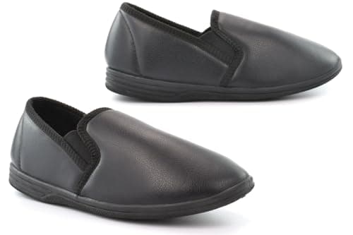 Image of Mens Slip On Slippers Faux Leather Slippers Mens Carpet Slipper Size 6 Boys Slipper Leather Effect Slip On Extra Large Size 13/14 Sizes 6-12/13/14 Black 8 UK