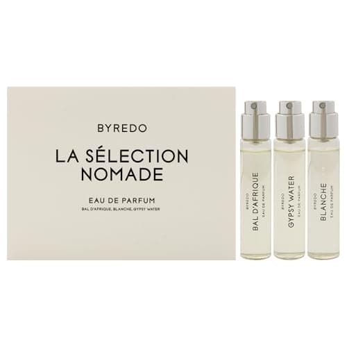 Image of La Selection Nomade Set by Byredo for Unisex - 3 Pc Mini Gift Set 0.4oz Bal D Afrique EDP Spray, 0.4oz Blanche EDP Spray, 0.4oz Gypsy EDP Spray