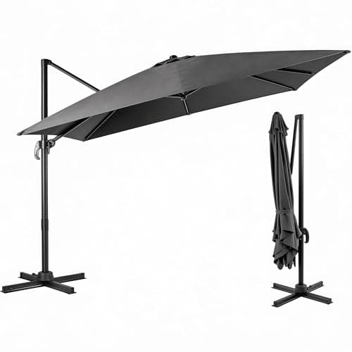 Image of TANGZON 3M Cantilever Garden Parasol, Heavy Duty Offset Patio Umbrella with Crank Handle, Cross Base & 360° Rotation, Outdoor Square Hanging Sun Shade Umbrella, Beige