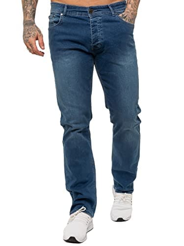 Image of 989Zé ENZO Mens Stretch Straight Leg Regular Fit Classic Denim Jeans All Waist Sizes EZ359 Light Blue 40W / 32L
