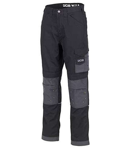 Image of JCB - Mens Work Trousers - Workwear Trousers - Cargo Trouser Men - Trade Plus Rip Stop Trousers - Regular Leg - Black/Grey - Size 36