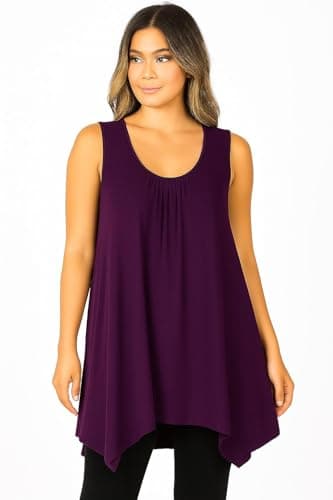 Image of Candid Styles Ladies Summer Tops Womens Sleeveless Hanky Hem Vest Top Tunic Ladies Blouse Loose Fit Flared Swing Dress Plus Size 24-26 Purple