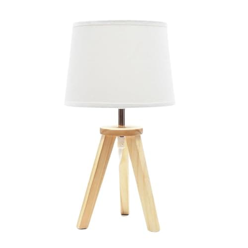 Image of ValueLights | Natural Wood Tripod Table Lamp with Linen Tapered Lampshade Living Room Bedside Light | Table Lamps, Home Décor & Improvement Essential | Included LED Bulb