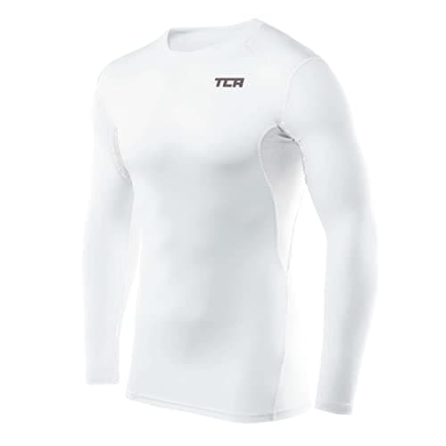 Image of TCA Men's HyperFusion Compression Base Layer Top Long Sleeve Under Shirt - Crew Neck - White, M