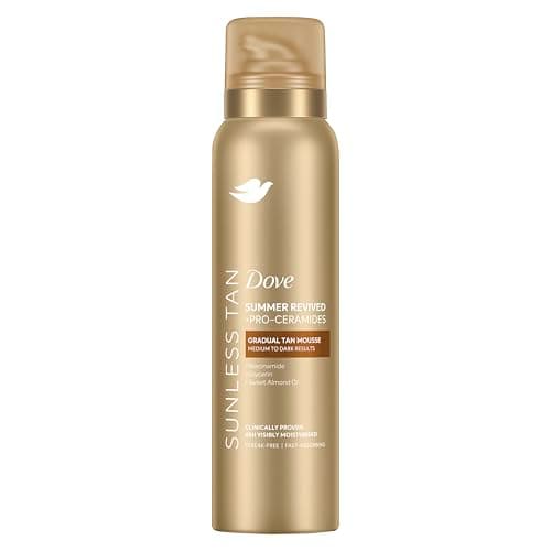 Image of Dove Summer Revived Medium to Dark Gradual Tan Mousse fast-absorbing self tanning for a natural-looking, streak-free tan and 48h visibly moisturised skin 150 ml