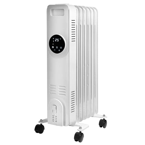 Image of Daewoo Oil Filled Radiator, 1500W, Ideal For Small To Medium Rooms, Enhanced Safety Features, Timer And Adjustable Thermostat, LED Display And Remote Control, Portable With Cord Storage, White