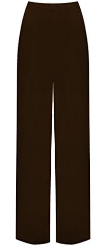 Image of WearAll Ladies Palazzo Wide Leg Flared Elasticated Stretch Plus Size Plain Trousers Brown 20/22