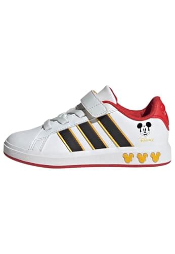 Image of adidas Unisex Kids Disney Mickey Mouse Grand Court Shoes Kids, Cloud White/Core Black/Bold Gold, 1.5 UK
