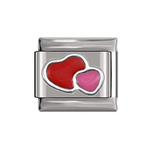 Image of Double Heart Charm in Red and Pink - fit all classic 9mm Italian Style Charm Bracelet - UK stock