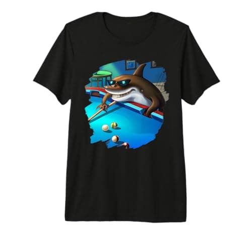 Image of Cool Shark Playing Pool Billiards in Lounge Funny Sharks Premium T-Shirt