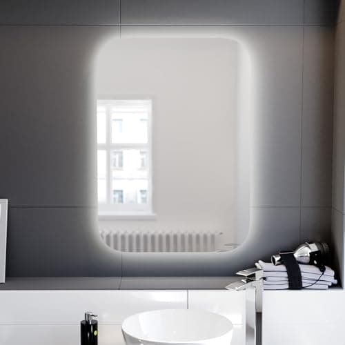 Image of Nes Home Bathroom LED Mirror With Battery Powered Button Switch 500 x 700mm