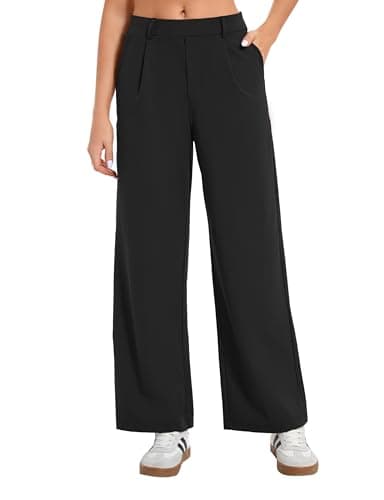 Image of Oyamiki Trousers Women Casual Stretch Black Wide Leg Loose Fit Smart Dress Palazzo Trousers Business Office Pants with Pockets XL