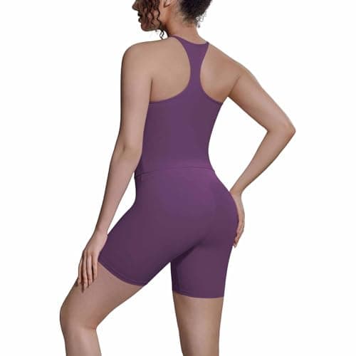 Image of Celanisai Women's Sports Set for Fitness Gym Set Booty Lifting 2-Piece Back Bra and Leggings Short Summer Sportswear for Yoga, Pilates and Workout Bodycon Sports Suit Tracksuit, O purple, M