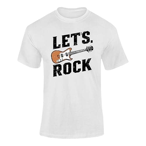 Image of Lets Rock Music T Shirt Guitar Rock Hand Sign Band Concert Novelty Outfit For Adults & Kids White 3-4 Years Style 3