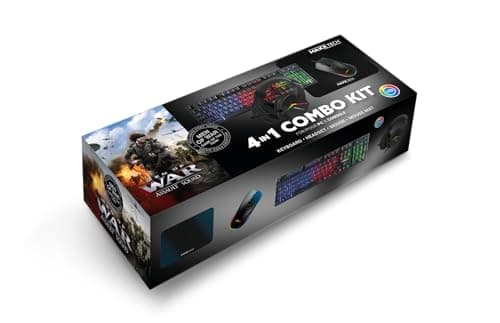 Image of Gaming Keyboard, gaming mouse, mouse mat and wired headset with Men of War Game download code by MaxxTech. LED Backlit keyboard, LED light up Headset for PC Gaming. 4 in 1 combo kit