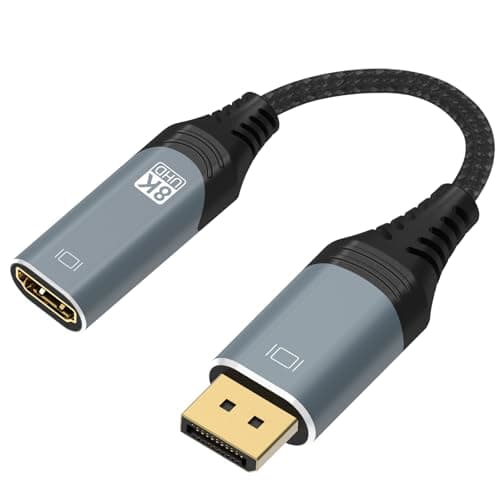 Image of ConnBull DisplayPort to HDMI Adapter 8K, Uni-Directional DP 1.4 to HDMI 2.1 Screen (Male to Female) Cable Support 8K@60Hz/4K@120Hz Display for HP, Dell, AMD, NVDIA, (Not Compatible with PS5), 25cm