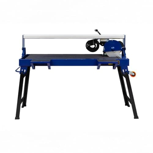Image of Wet Tile Cutter with 1200mm Bench Stand Table Laser Cutting Guide Diamond Blade Heavy Duty 1400W Motor Includes Free Extra Blade 0-45° Angle Cut Range Foldable Legs Portable DIY and Professional Use