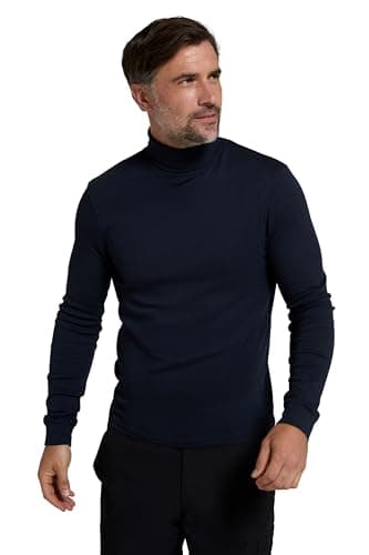Image of Mountain Warehouse Meribel Mens Thermal Baselayer Top - Combed Cotton Sweater, Roll Neck Jumper, Breathable, Quick Drying & Fitted Sleeves - for Everyday Use Navy M