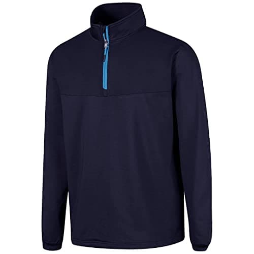 Image of Island GREEN Mens Rib Yoke 1/4 Zip Top Layer Stretch Golf Sweater Pullover Navy/Aqua Large