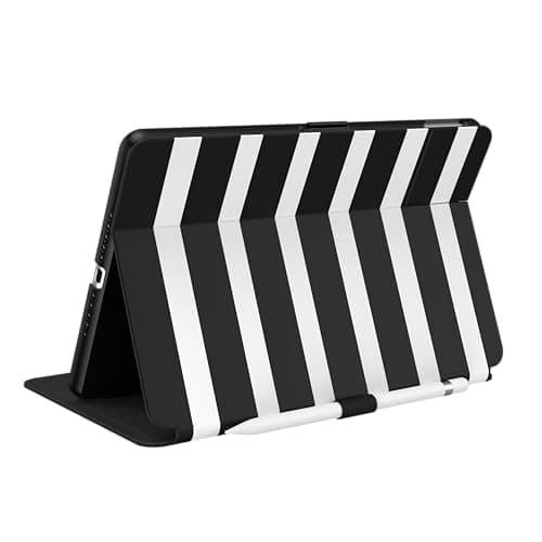 Image of Speck Balance Folio Case for iPad 10.2 Inch (2019-2021) - Drop & Camera Protection, Slim Multi Range Stand, Apple Pencil Holder - Black/White Stripes