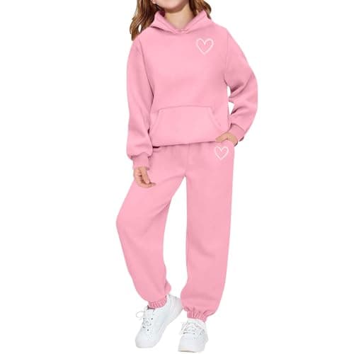 Image of duxyoz Girls Sweatsuit 2 Piece Jogger Sets Kids pullover Sweatshirts & Sweatpants Tracksuits Set winter warm casual outfit hoodies trousers suit Pink 2-3 Years