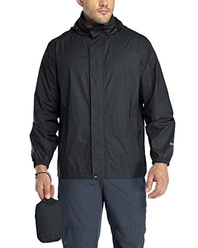 Image of 33,000ft Men's Lightweight Waterproof Outdoor Jackets Windproof Rain Shell Jacket Packaway Hooded Raincoat for Golf Fishing Cycling Black 3XL