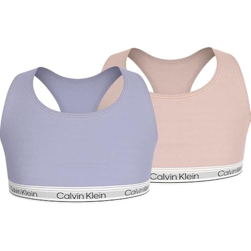Image of Calvin Klein CK Jeans Girls 2PK Bralette G80G800742 Bralette, Pink (Silverpeony/Purpleheather) 8-10