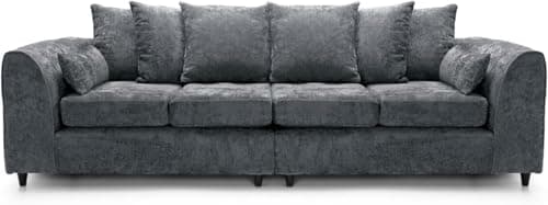 Image of Chenille 4 Seater Sofa - Spacious Family Couch with Deep Cushions & Soft Textured Upholstery - Extra-Wide Comfortable Sectional Settee for Living Room Lounge (Grey)