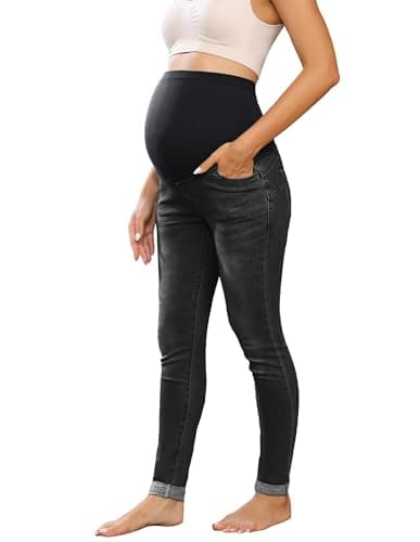 Image of Maacie Black Maternity Jeans with Elastic Belly Band Maternity Pants M